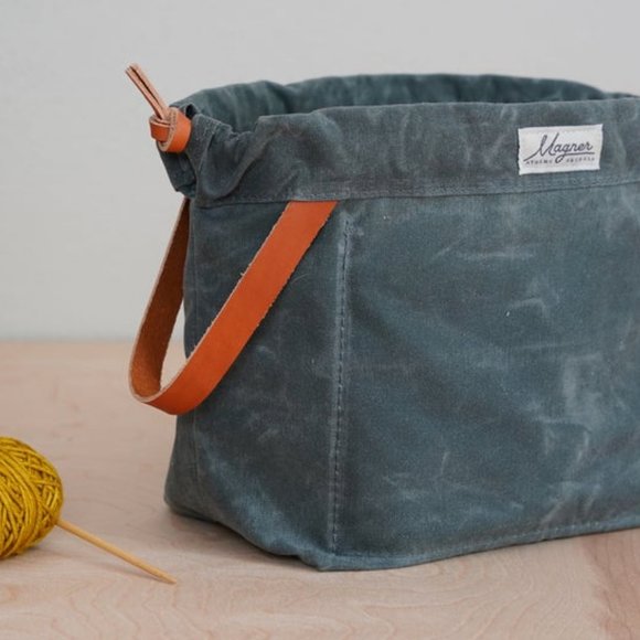 Knitting Project Bag BLUESTONE Waxed Canvas